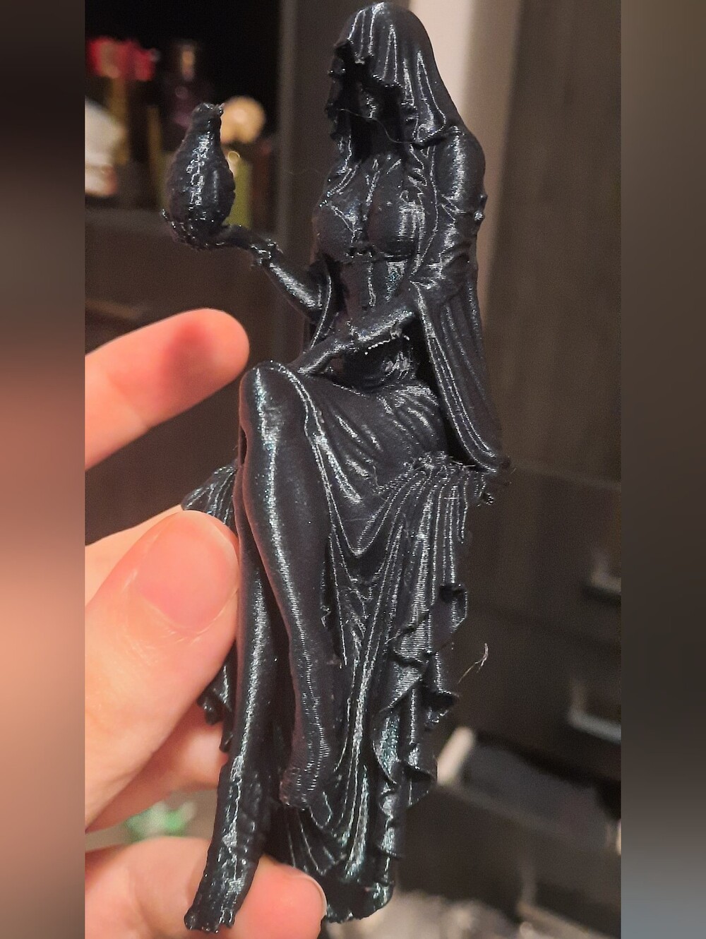 Hooded Figure Decorative Statue in Black Shimmer